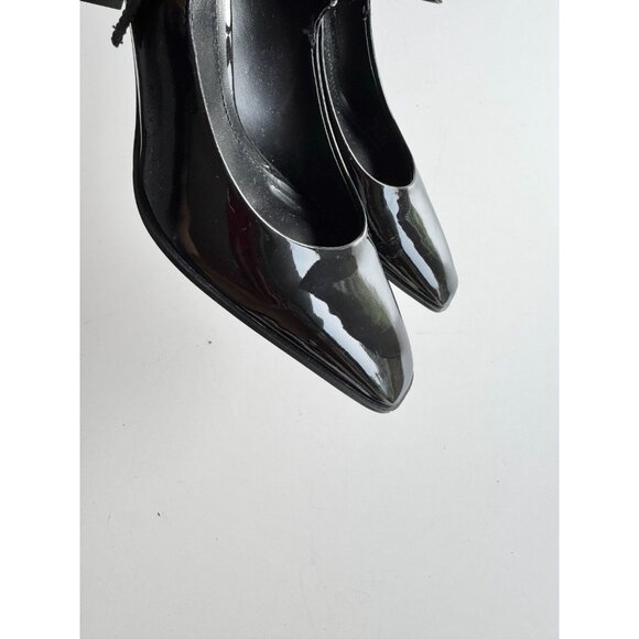 ZARA Black Faux Patent Leather Square Toe Block Heel Mary Jane Pumps, Size 37 - Picture 5 of 12